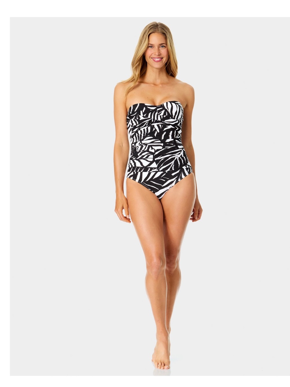 NWT Anne Cole Twist Front Shirred Bandeau One Piece Swimsuit Tropi 14